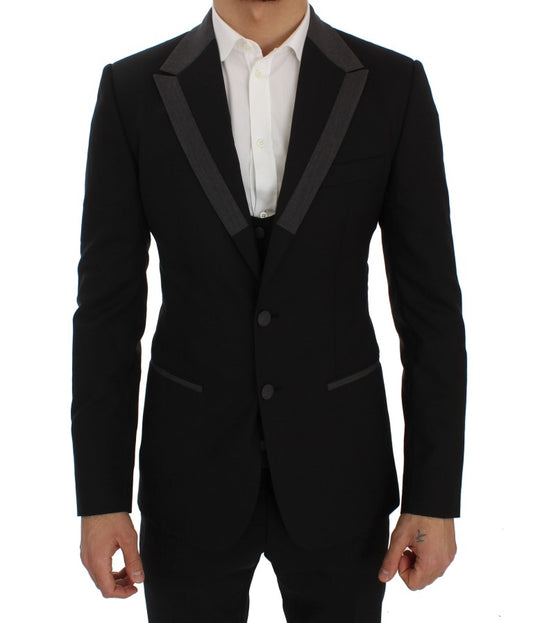 Dolce & Gabbana Black Wool Stretch Slim Blazer Jacket