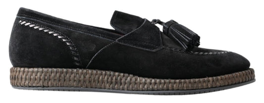 Dolce & Gabbana Black Suede Leather Casual Espadrille Shoes