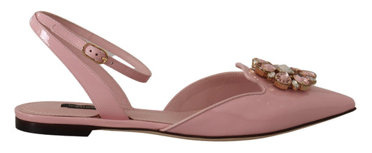 Dolce & Gabbana Pink Leather Slingbacks Crystal Pumps Shoes