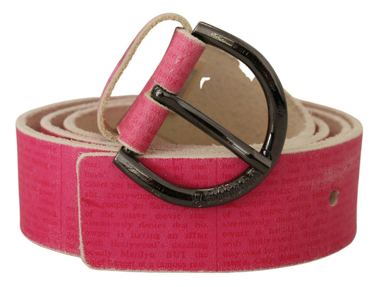 John Galliano Pink Leather Letter Logo Round Buckle Waist Belt