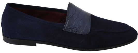 Dolce & Gabbana Blue Suede Caiman Loafers Slippers Shoes