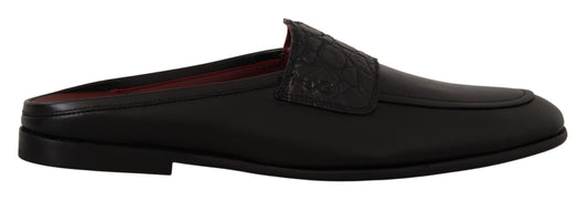 Dolce & Gabbana Black Leather Caiman Sandals Slides Slip Shoes