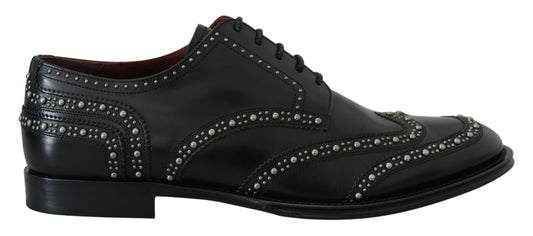 Dolce & Gabbana Black Leather Derby Dress Studded Shoes
