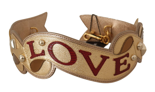Dolce & Gabbana Gold Leather LOVE Patch Bag Shoulder Strap