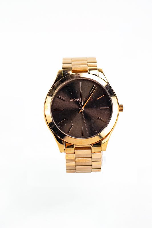 Michael Kors Runway Gold Toned Stainless Steel Brown Dial Wrist Watch MK3181